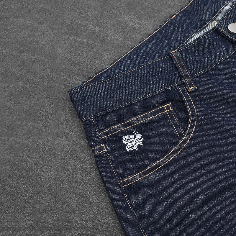 الأبيض الصينية نمط التطريز جيب عالية الخصر فضفاض الظلام مستقيم الساق الجينز Y2K الرجال النساء الرجعية ملابس الشارع الشهير غير رسمية