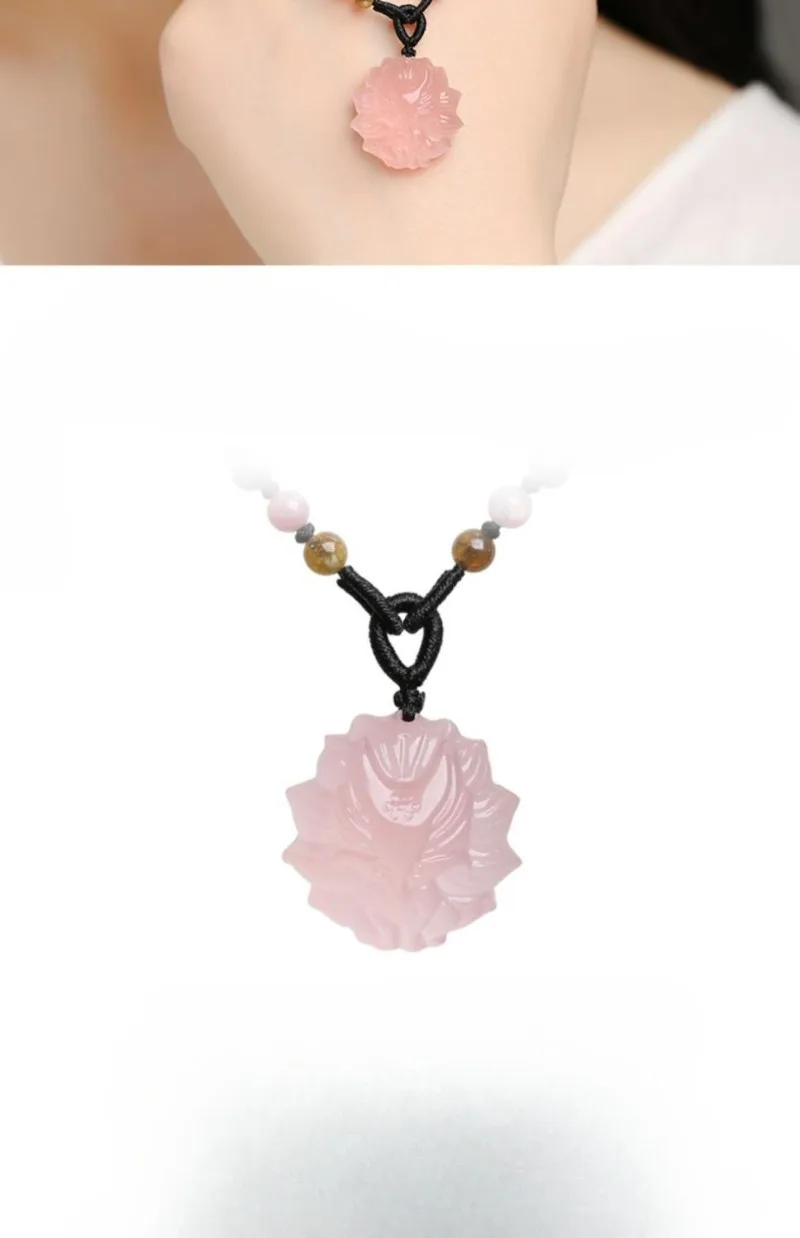 Pink Crystal Nine Tailed Little Fox Pendant with Collarbone and Hibiscus Crystal As A Female Best Friend Accessory