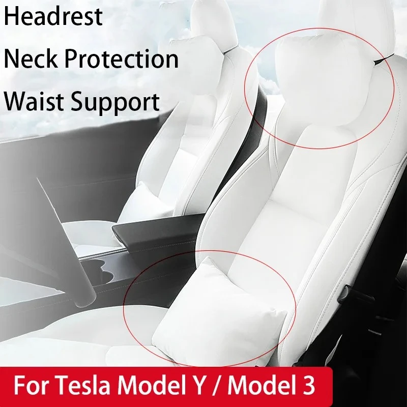 Auto Nacken- und Taillenkissen für Tesla Model 3 Y Weiche Komfortable Sitz-Nackenkissen Kopfstütze Lendenstütze Auto-Innenausstattung Zubehör