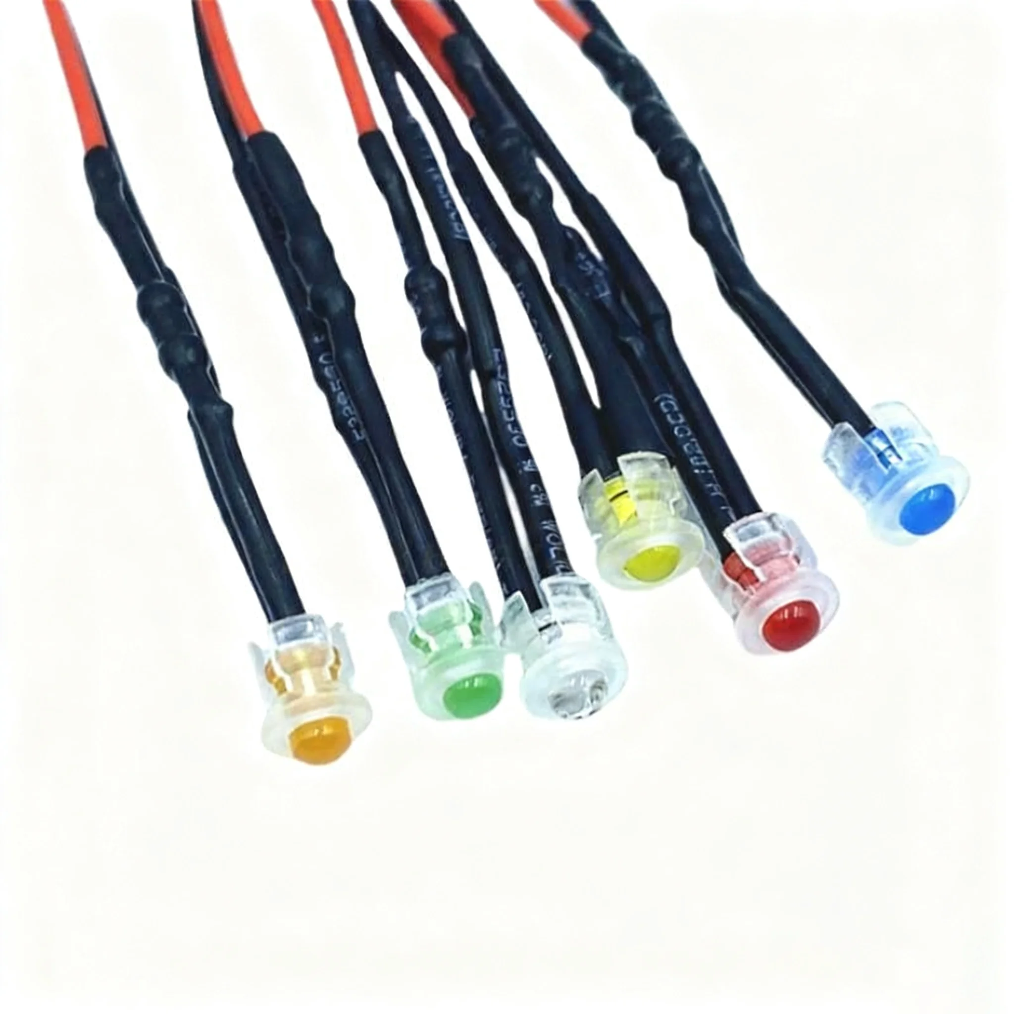 F3MM LED Power Indicator Light, Light-Emitting Diode With Wire, White Flat Buckle Lamp Sleeve, Fixed Base, 3V / 220V