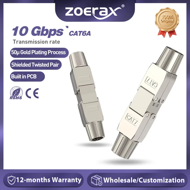 Złącze sieciowe ZoeRax LSA, bez użycia narzędzi, Cat7 Cat6a, RJ45, ekranowane, do przedłużania kabli LAN, do instalacji kabli Ethernet - 1 sztuka