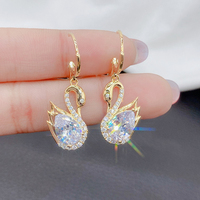 Harong Swan Zircon Crystal Hoop Earrings Shiny Gold Color Goose Dangle Drop Earrings for Women Girls Jewelry Gifts