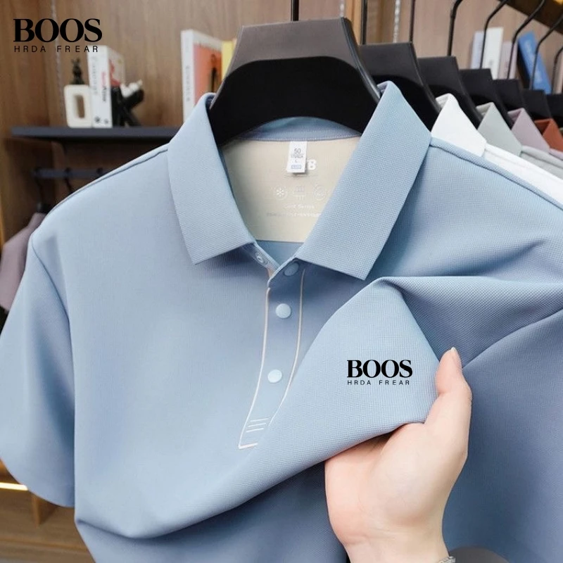 Men's Premium Ice Silk Short-Sleeved Polo Shirts, New Fashionable Casual Breathable Smooth and Cool Top