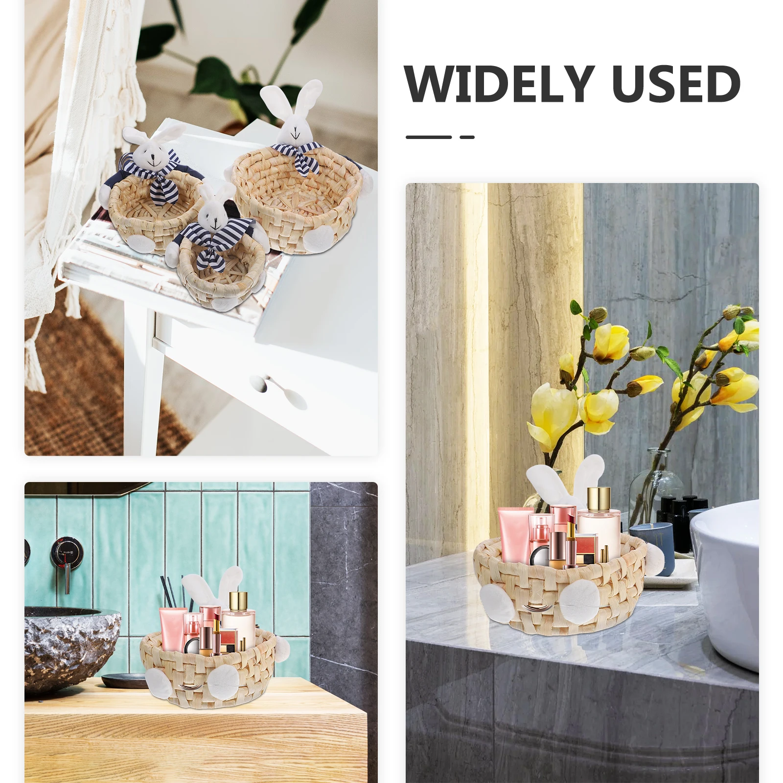 

3Pcs Rabbit Storage Basket Handmade Straw Woven Nesting Storage Basket Decorative Organizer Bin for Sundries Home Use