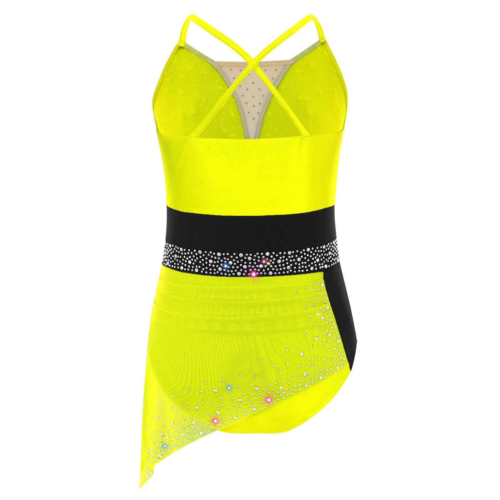 أطفال بنات الجمباز سباركلي الراين Ruched ثياب فستان فني الشكل التزلج الباليه أداء الرقص الغنائي زي