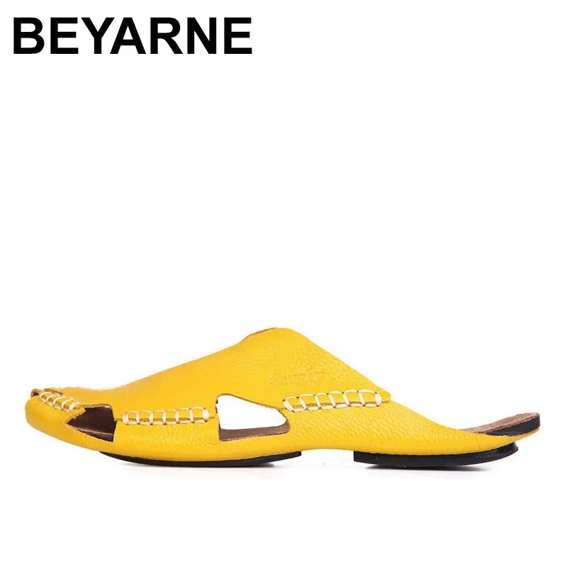 BEYARNE  Women Sandals 100% Authentic Leather Gladiator Sandals Women Summer Shoes Beach Slides Ladies Shoes