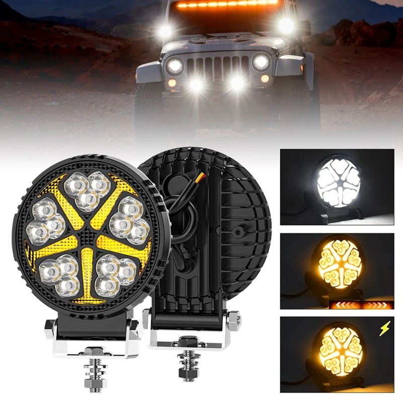

ABVJ-Round 4 Inch Car LED Work Lights Flash Spotlights DRL For Truck ATV UTV SUV Motorcycle Cart Trailer Boat