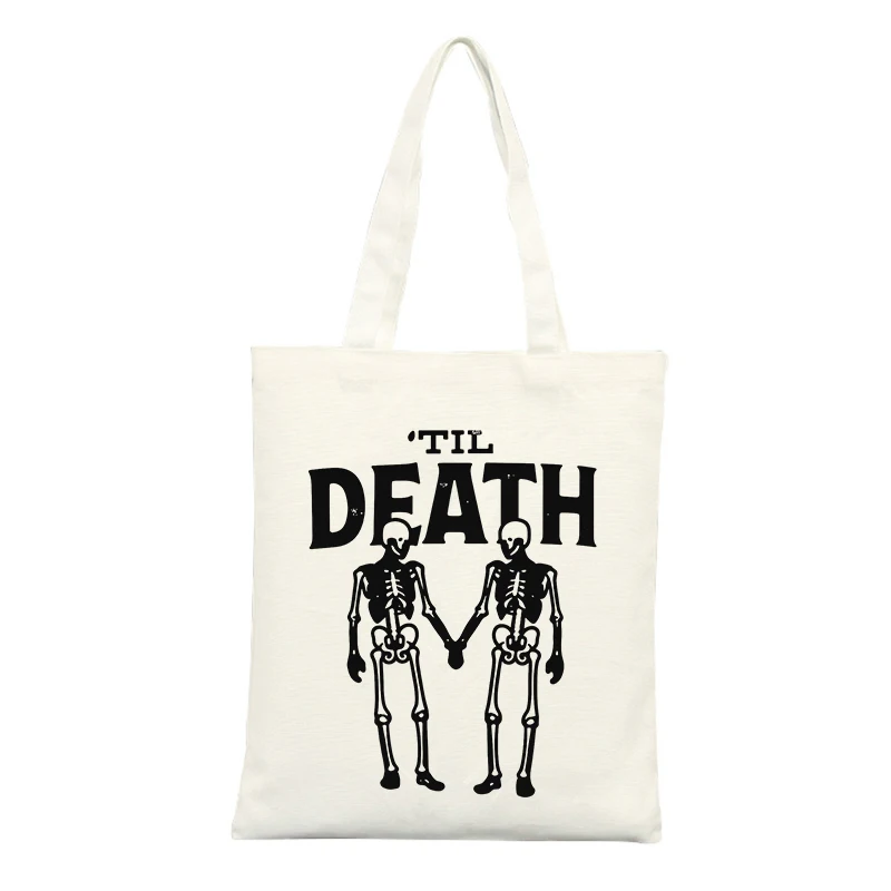 Skull Graphic Canvas Tote Bag, Casual Style for Daily Shopping and Outings