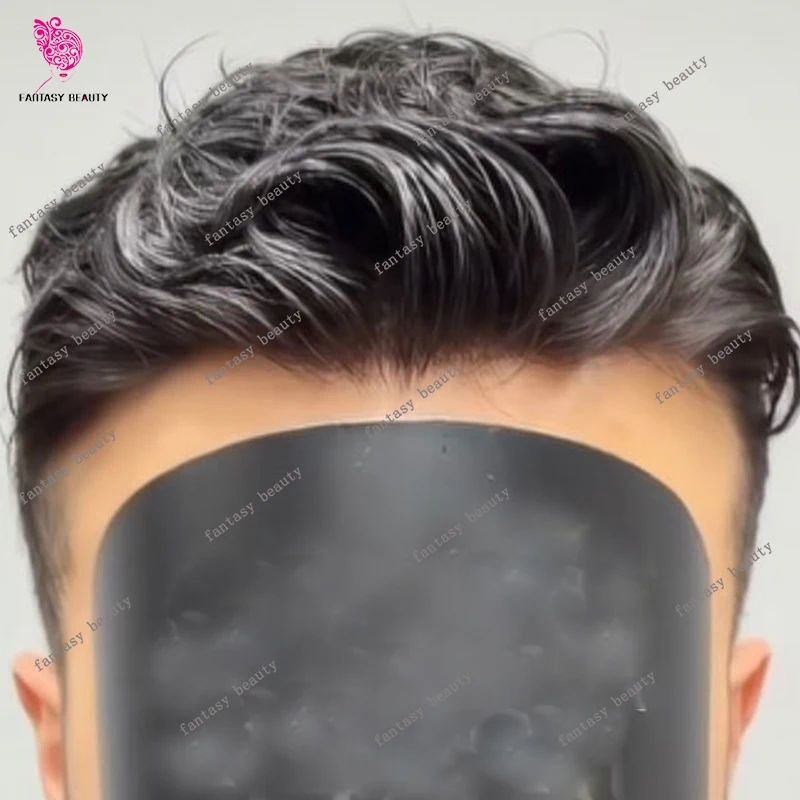 

Мужской парик с капиллярным протезом 0,1 мм, полная кожа HD, искусственная кожа, 100% человеческие волосы, 30 мм, волнистые парики, коричневый, серый, протез, мужской системный блок