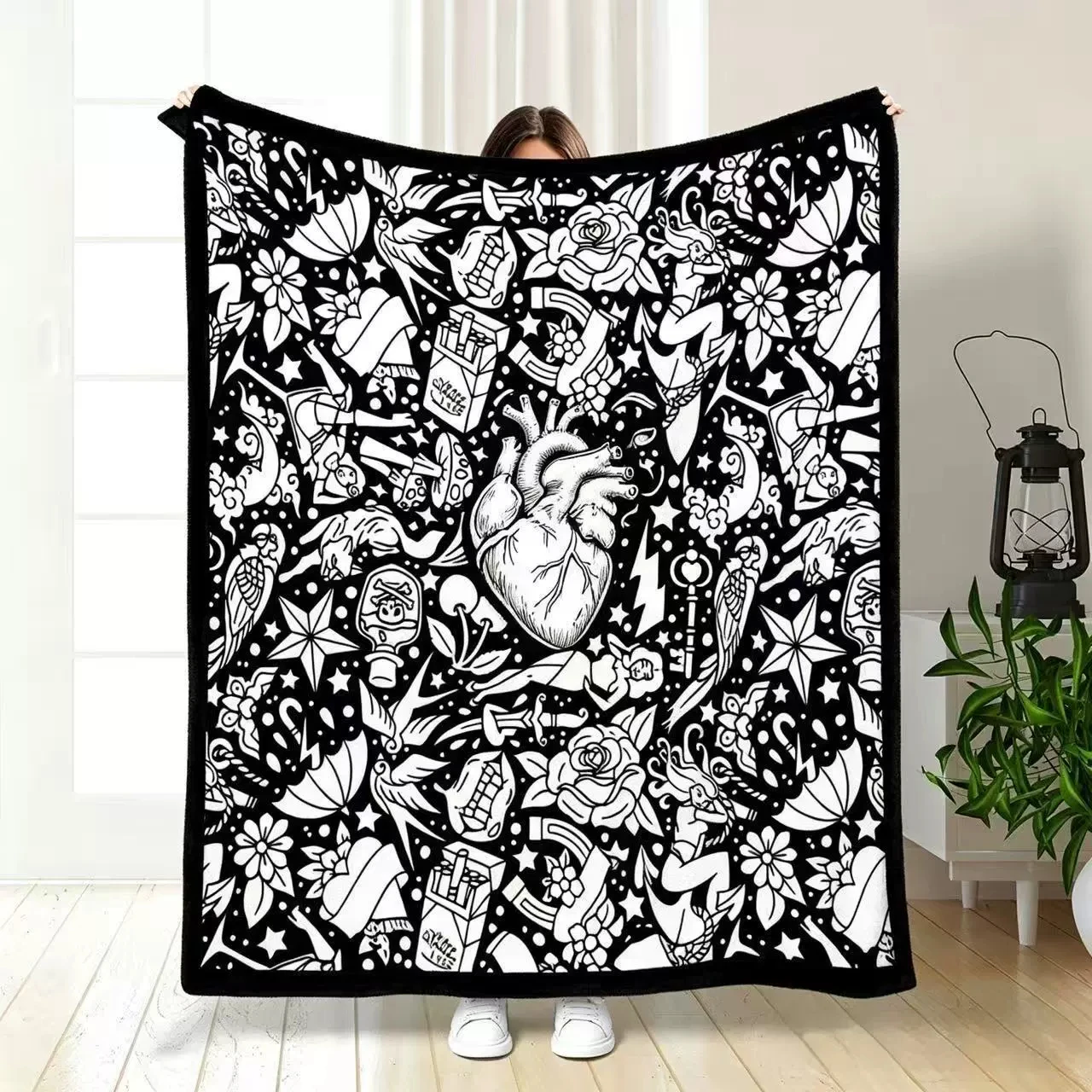 Casual Dark Circus Old School Tattoo Mix Print DIY blanket Cozy Warm Blanket Lightweight Cover For Nap Camping Ornament