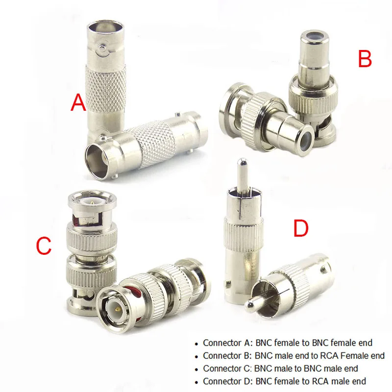 Connecteur BNC RCA femelle mâle F/F F/M M/M, adaptateur jack, injecteur pour système CCTV, accessoires de caméra