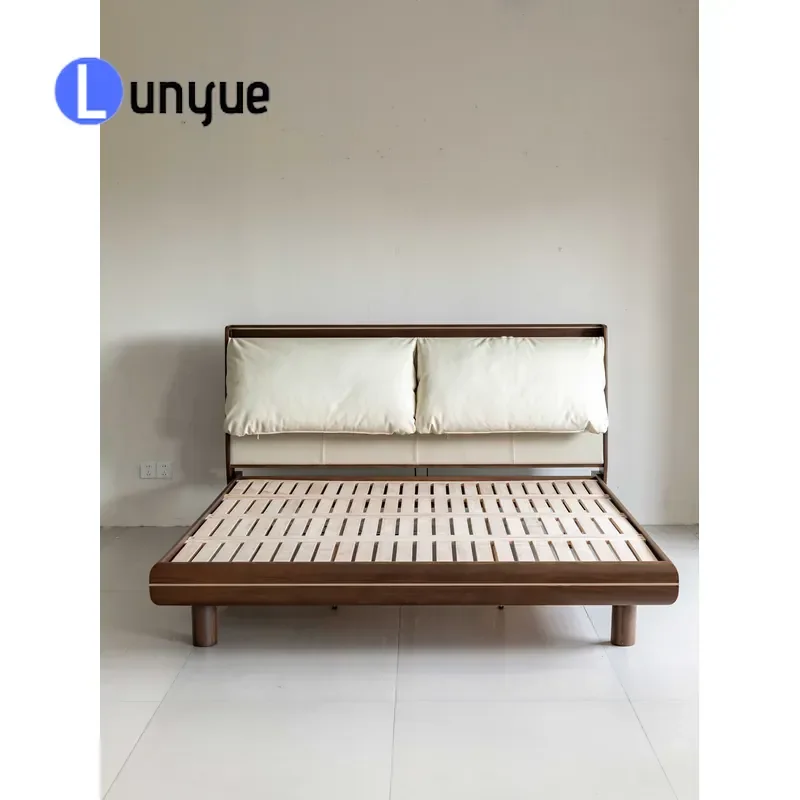 Nordic Black Walnut Bed Modern Simple Luxury Upholstered Solid Wood Furniture Manufacturer Wholesale Bedroom Bed
