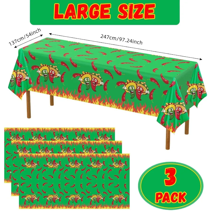 Plastic Chili Pepper Tablecloth Cinco De Mayo Table Cover Disposable Red Green Decorations Supplies for Rectangular Table Chili
