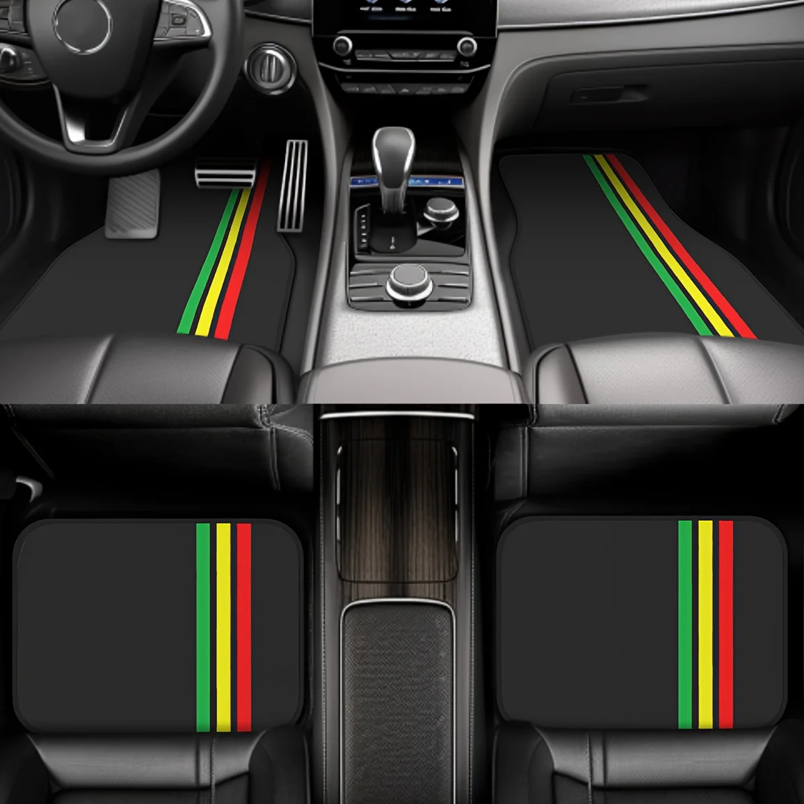 

4 шт. яркие автомобильные коврики в вертикальную полоску — прочный полиэстер, всесезонная защита, интерьер автомобиля, стильный обновленный подарок