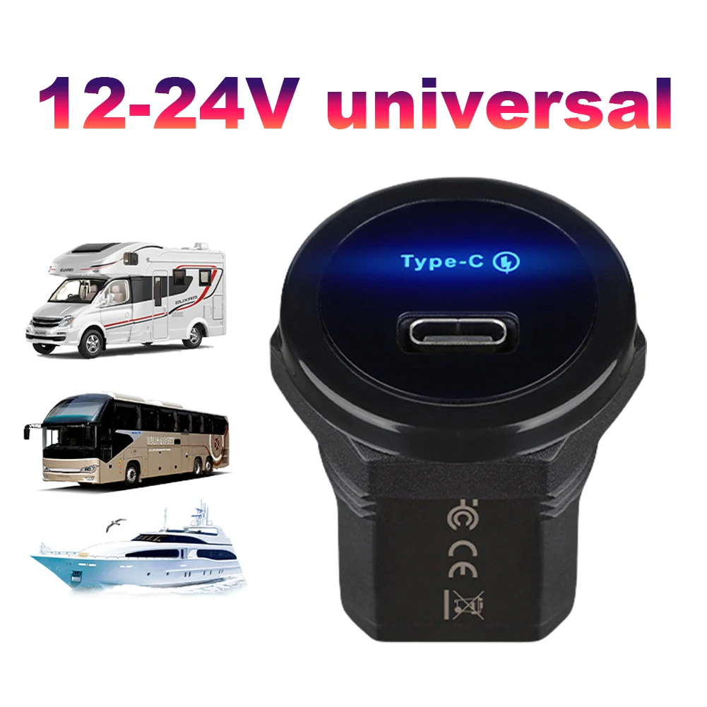 PD 30W USB C Car Charger Socket 12V/24V Fast Charge RV USB Outlet Adapter USB Outlet For Marine Boat ATV Camping Truck Golf Cart