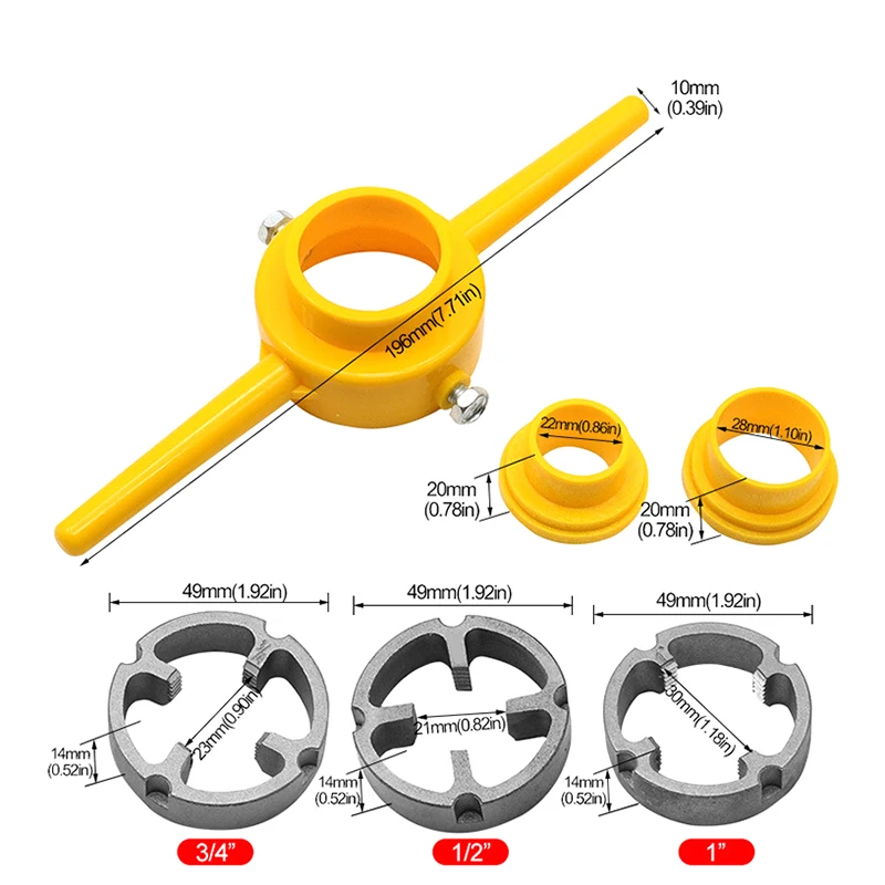 6 SZTUK Zestaw matryc do gwintów do rur z tworzywa sztucznego PVC / NPT 1/2" 3/4" 1" Narzędzia do gwintów hydraulicznych Zestaw kluczy do gwintowników do rur wodnych