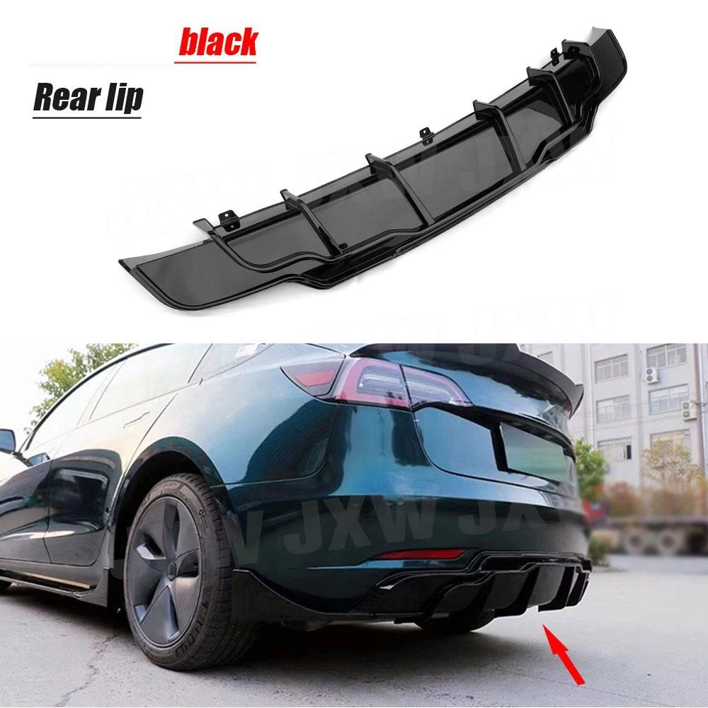 JCHEY ABS Gloss Black Car Rear Bumper Lip Diffuser Splitters Spoiler For Tesla Model 3 2016-2022 Body Kits view 4