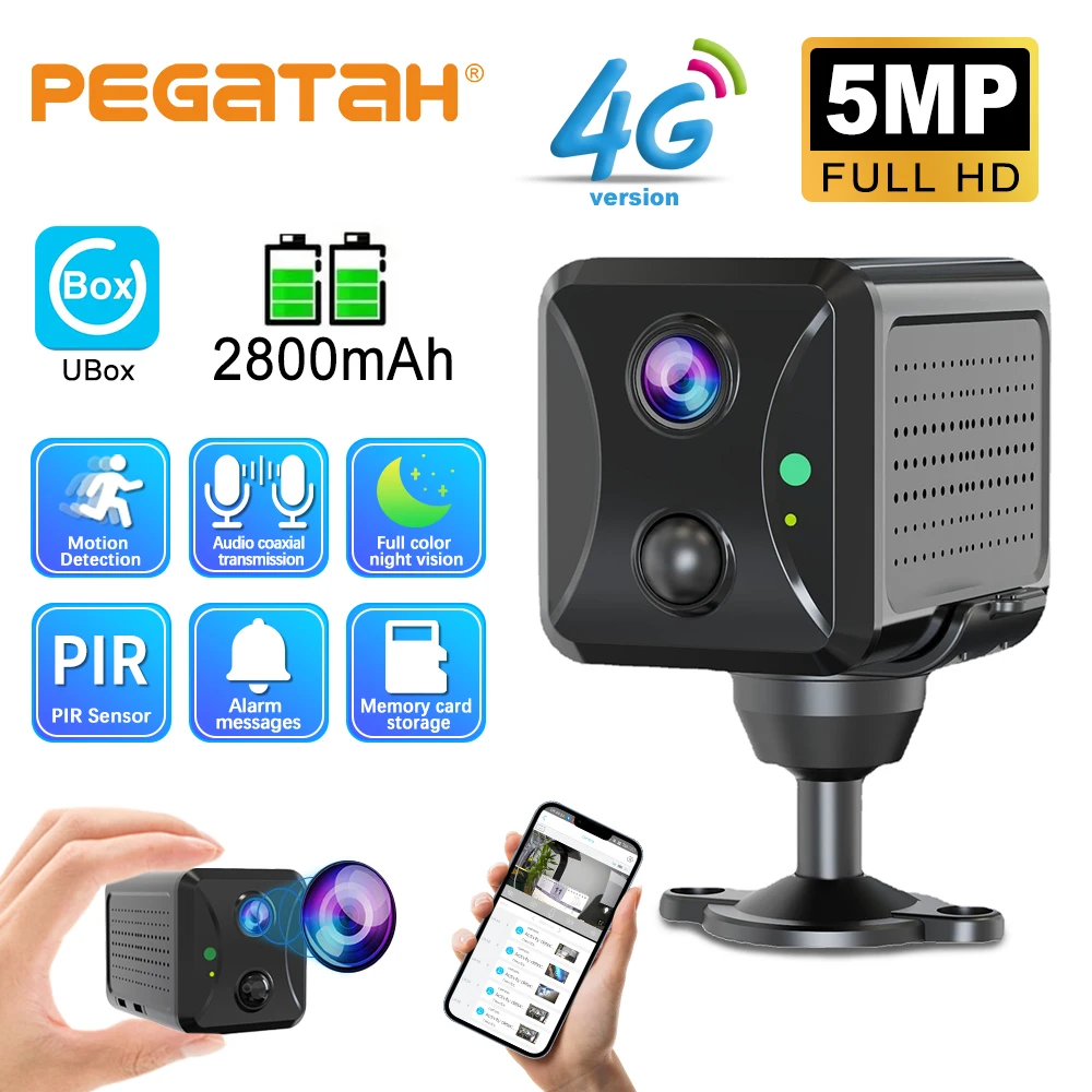 Mini telecamera di sicurezza 4G SIM Card o Wifi 5MP Survalance IP Camera 2400mAh citofono vocale a bassa potenza CCTV Camera Ubox App