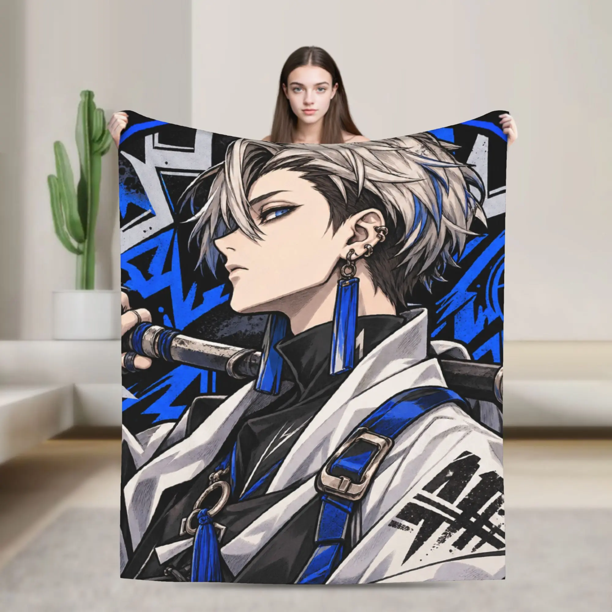 Super Warm Blanket GACHIAKUTA Black Haired Man Runes Anime Throw Blanket  Flannel Bedspread For Couch Bed Print Sofa Bed Cover