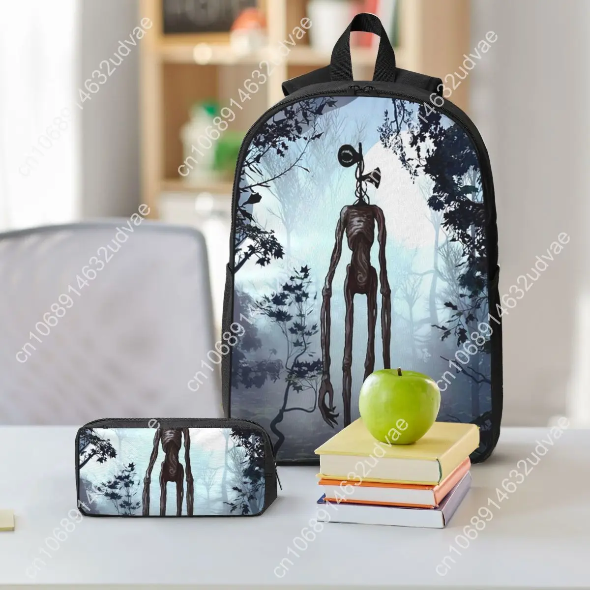 Siren Head In Dark Forest Backpack Student Boy Girl BookBag School Bag Laptop Shoulder Bags 3ps Insulated Lunch Bag Pencil Case