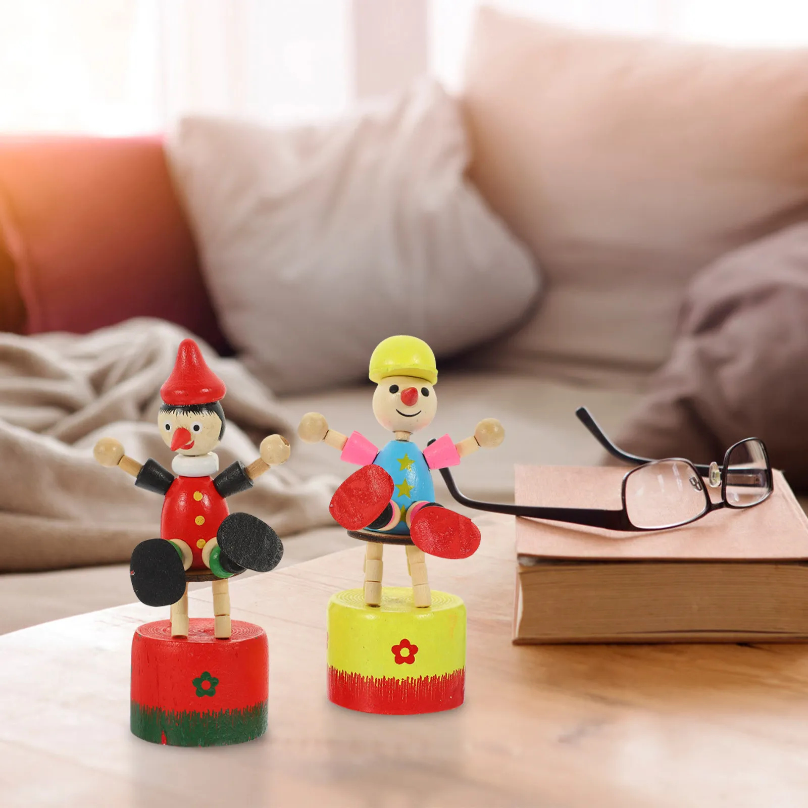 

2 шт. милых деревянных украшений в форме клоуна для декора рабочего стола, дома, офиса, вечеринок, арт-декора, украшение в виде клоуна