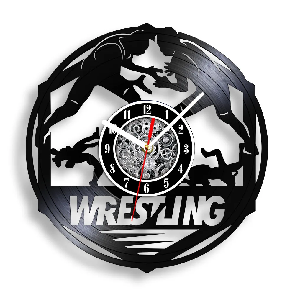 Wrestling Competition Vinyl Record Wall Clock For Man Cave Bedroom Wrestling Artwork Carved Music Album Clock Wrestlers Gift