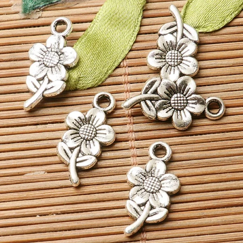 20pcs 20*10mm Dark Silver Color Flower Design Charms EF2860 Charms for Jewelry Making
