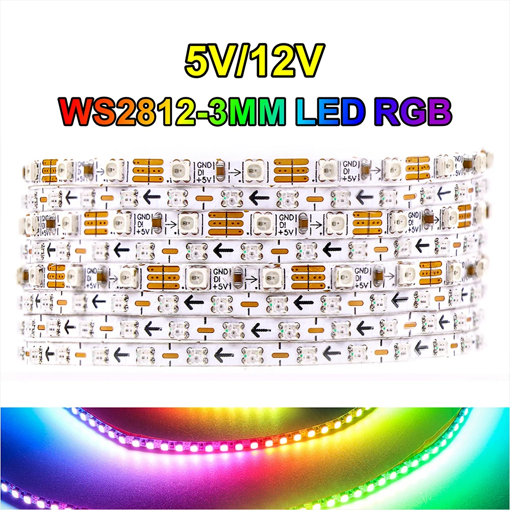 DC5V WS2812 RGBIC Ultra Narrow LED Strip 2.7mm 3mm 5mm PCB Individually Addressable 160 240LEDs/m Dream Color Flexible Light Tap