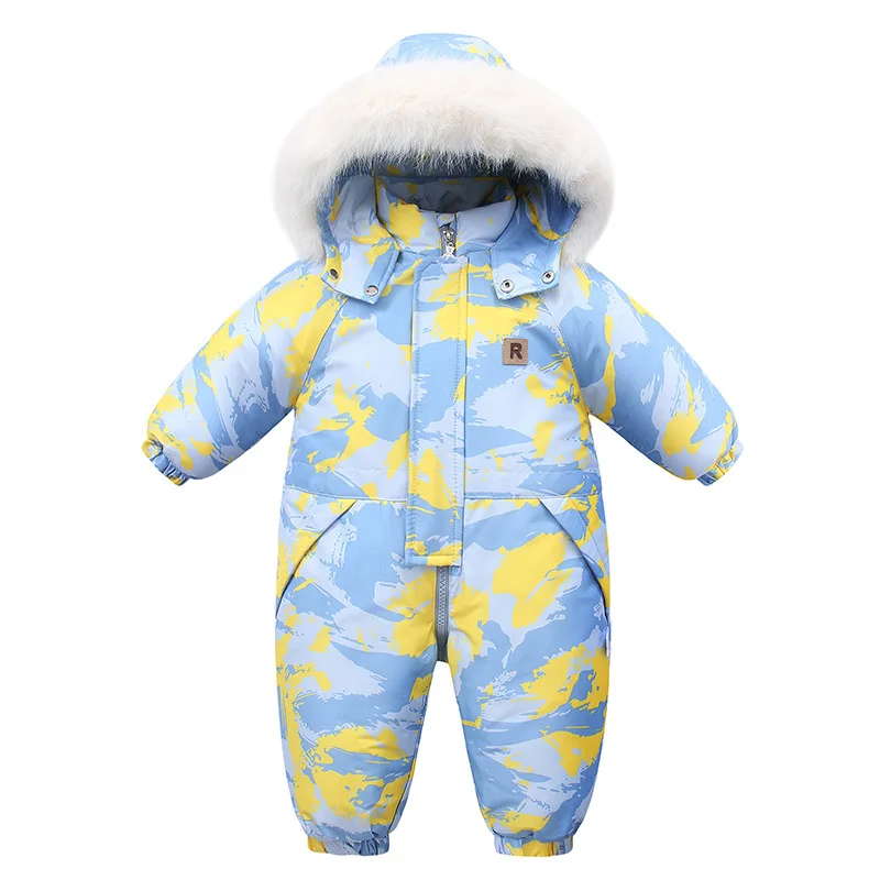 -30 Degree Winter Children Boy Ski Suit Waterproof Plus Velvet Camouflage Kid Winter Overalls 1-5 Years Baby Boy Jumpsuit Romper