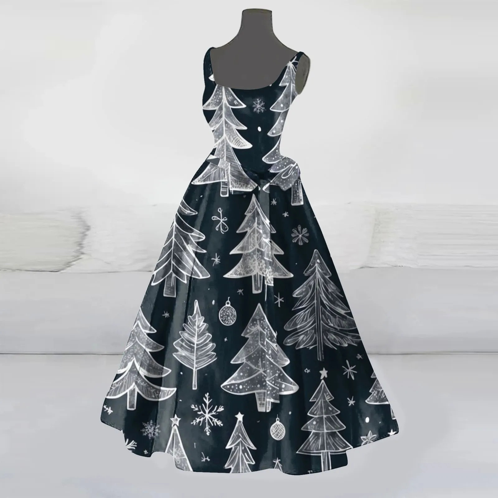 Langes Kleid mit Weihnachtsmann-Aufdruck, lässig, ärmellos, für Hochzeitsgäste, Cocktail, Urlaub, Sommer, elegantes Kleid für Damen