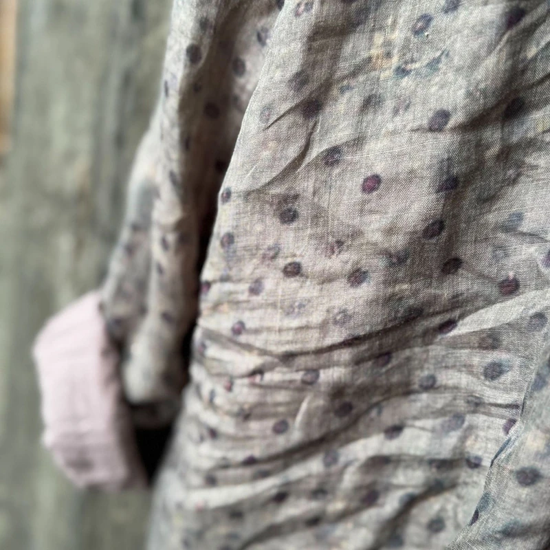 Damskie płaszcze z bawełny i lnu, codzienne, nowość 2025, jesień, styl vintage, stójka, luźne, w kropki, damskie kurtki z długim rękawem M2001