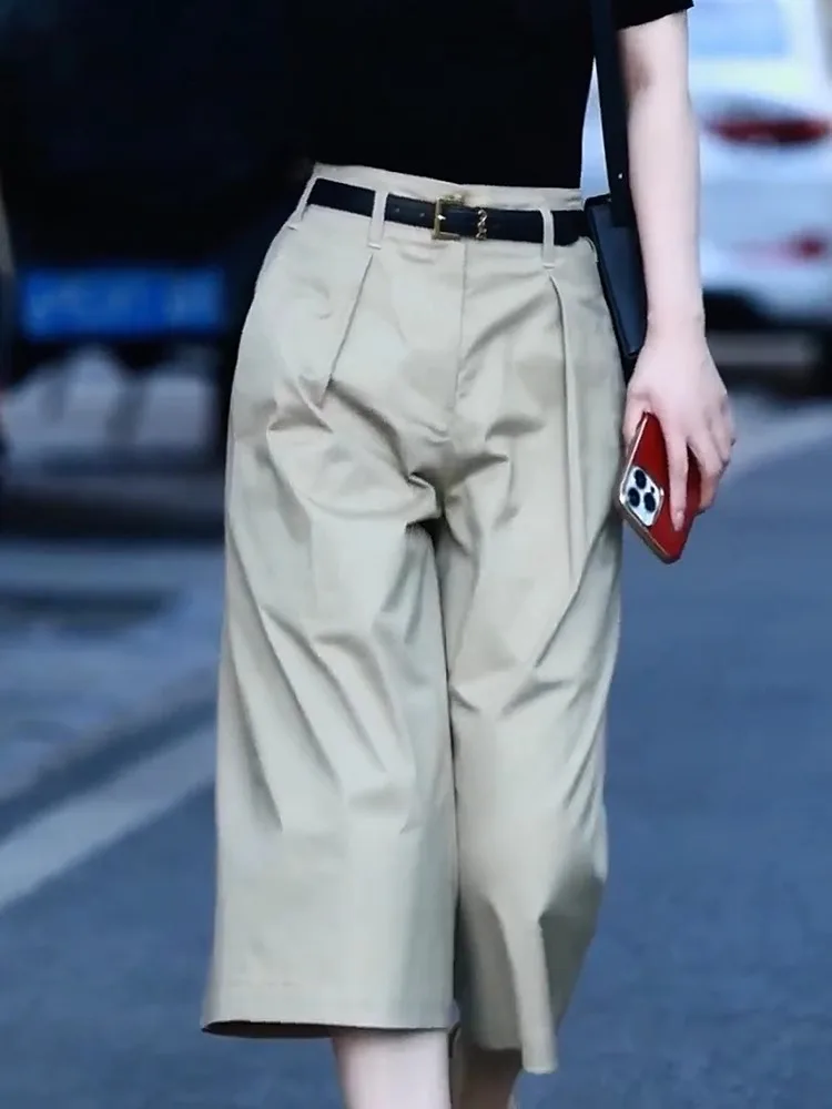 

Retro High Waist Slimming Pleated Wide Leg Casual Pants Women's Straight Leg Suit Pants Summer New Fashion Versatile Casual P...