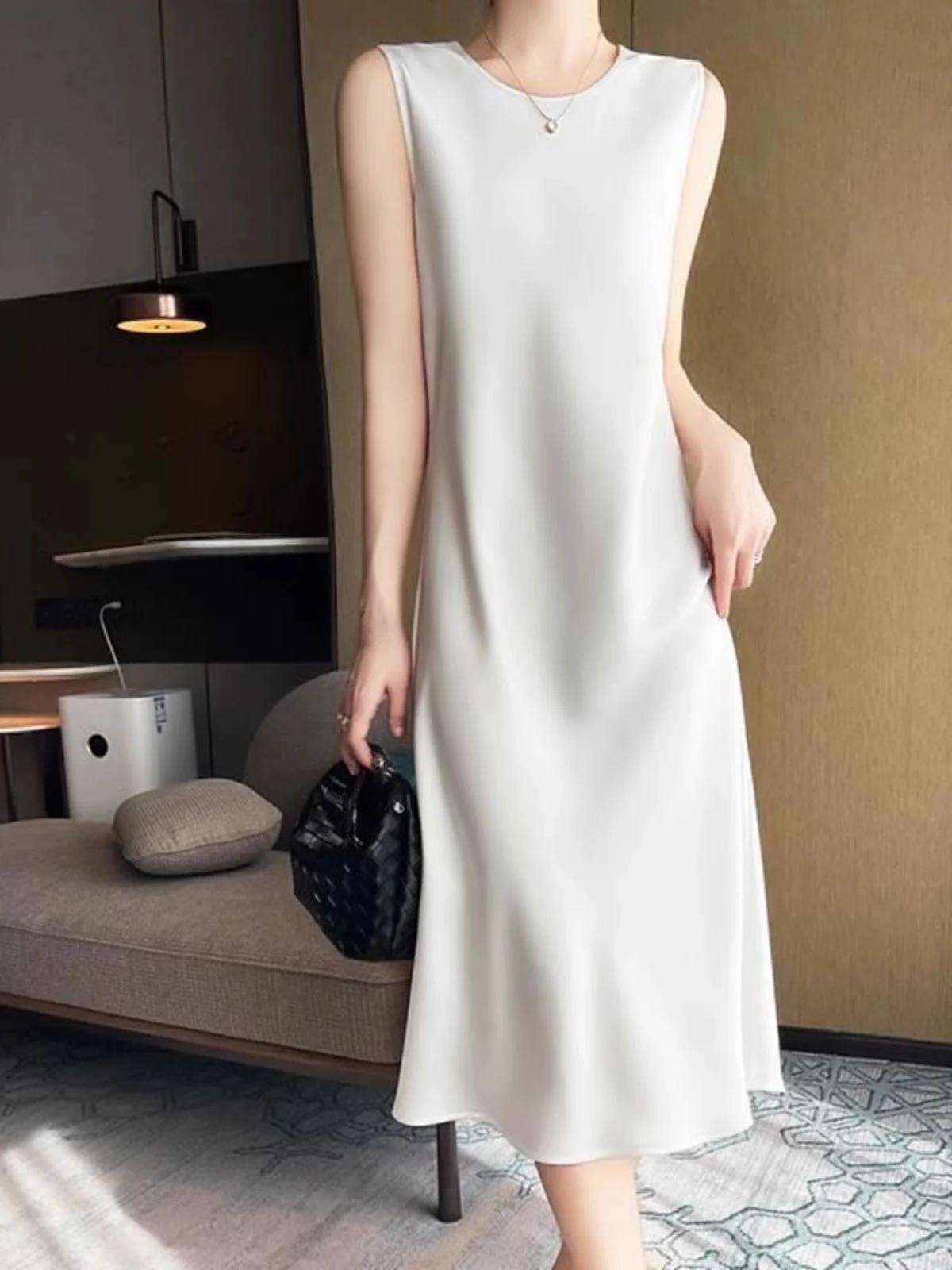 Ele rond Ne soie satin Dr femmes printemps été acétate mi-longue jupe Svel taille haute a-ligne Simple Sle