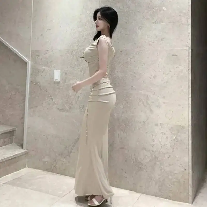 Korea Elegant Slim Sexy Bodycon Scoop Neck Top + Bodycon Mermaid Two Piece Skirt Two-Piece Set Fashion Sexy Women Tops TDL8