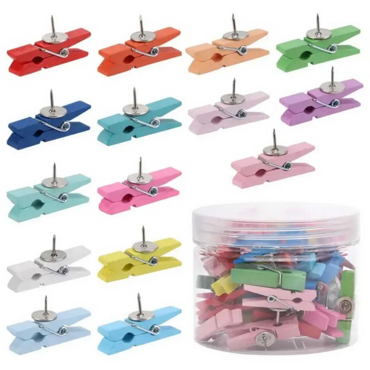30pcs Colorful Mixed Wooden Log Nail Clips 3.5cm Cork Board Push Pins Home Office Decorative Message Photo Holder Push Pins