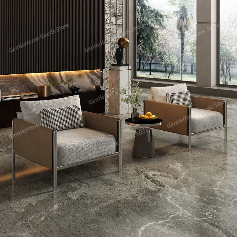 

Italian light luxury chair leisure sofa living room home leather cloth single chair designer model chaise salon furniture