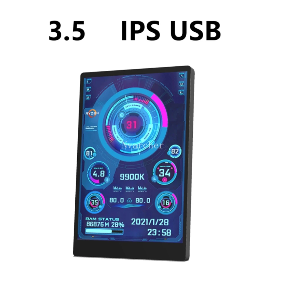 3,5-дюймовый мини-экран IPS USB AIDA64, ПК, процессор, ОЗУ, HDD, монитор данных, дисплей температуры компьютера, дополнительный экран типа C