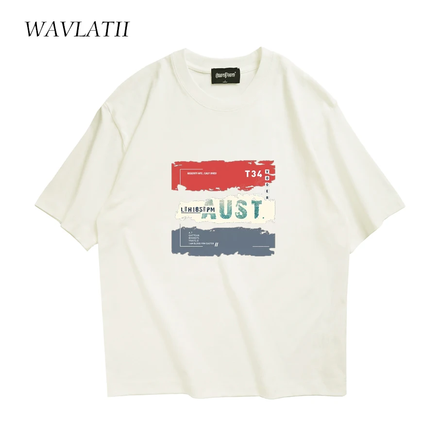 WAVLATII Men New Dark Grey T shirts for Summer Male Cool Colorful Printed Tees White Casual Oversized Short Sleeve Tops WMT2370