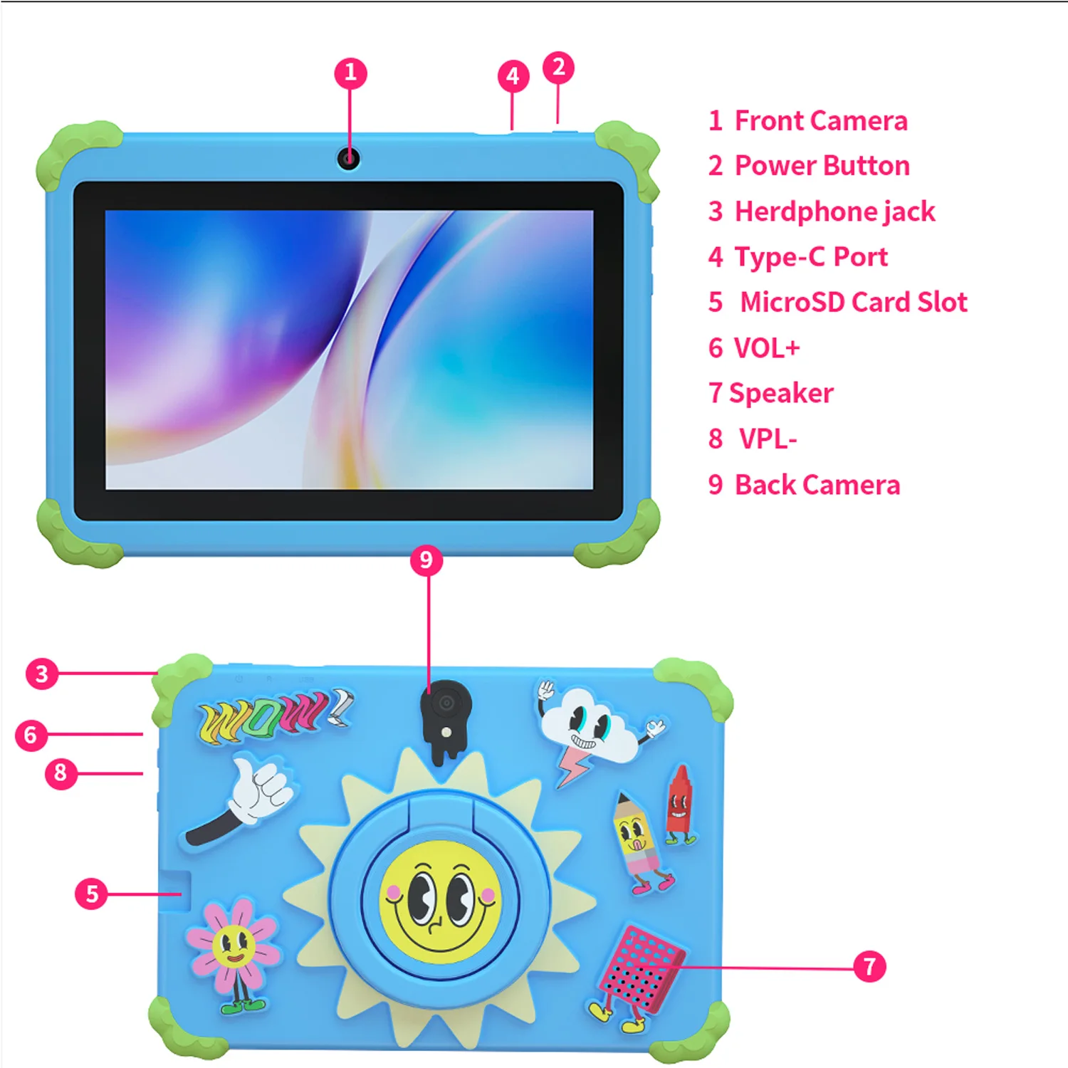 New 7 Inch Cartoon Pattern Kids' Tablet Android 13, 4GB RAM 64GB ROM, 1TB Expand, WiFi, 4000mAh Battery, Dual Camera, Google Pad