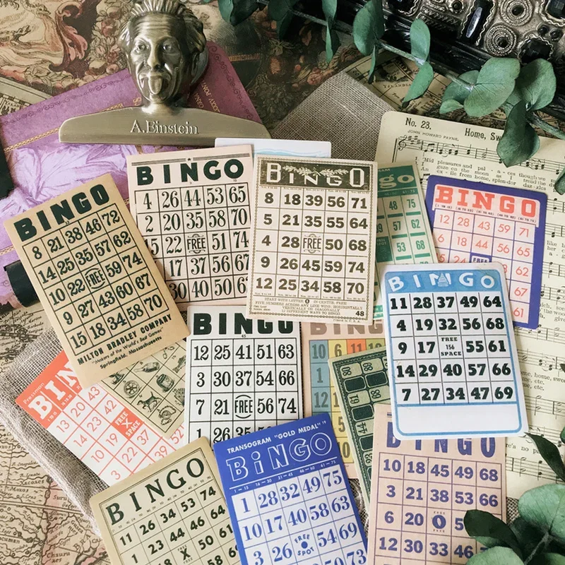 15Pcs Bingo Card Vintage Stickers Junk Journal Ephemera Retro Brand Handmade Deco Album Estetyczna naklejka Scrapbooking Materiał