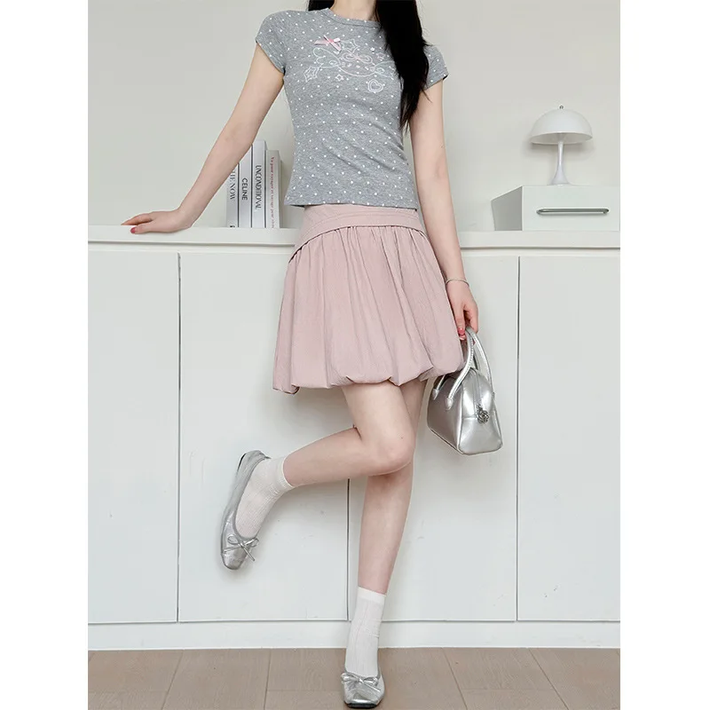 New flower bud skirt for women in summer 2026, high waist slimming A-line short skirt, fluffy half skirt
