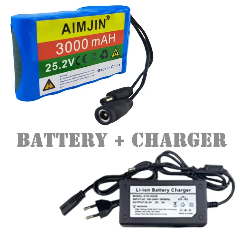

New 25.2V 18650 6S1P 3000mah Battery for Night Fishing Light, Electric Bicycle, Scooter, Toy, Drill Bit with BMS + Charger