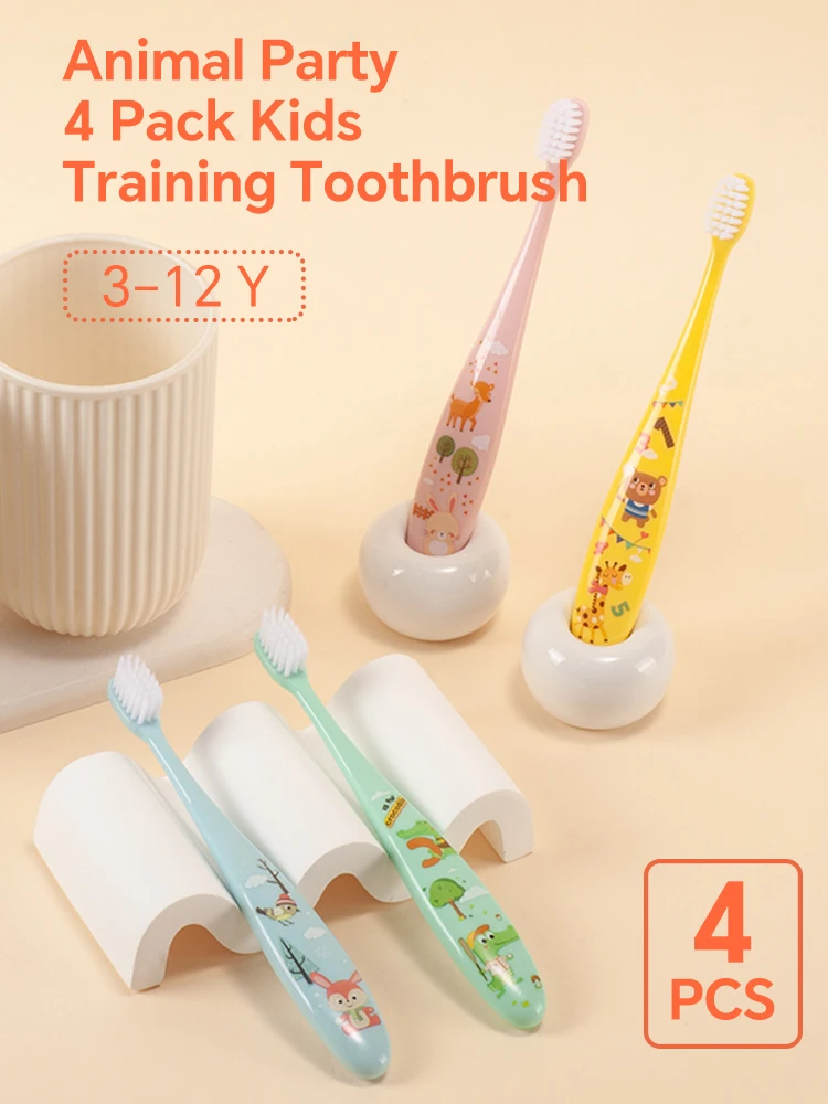 4Pcs Kids Toothbrush Set Soft Bristles Wide Head for Daily Dental Cleaning Suitable for Children Aged 3-12