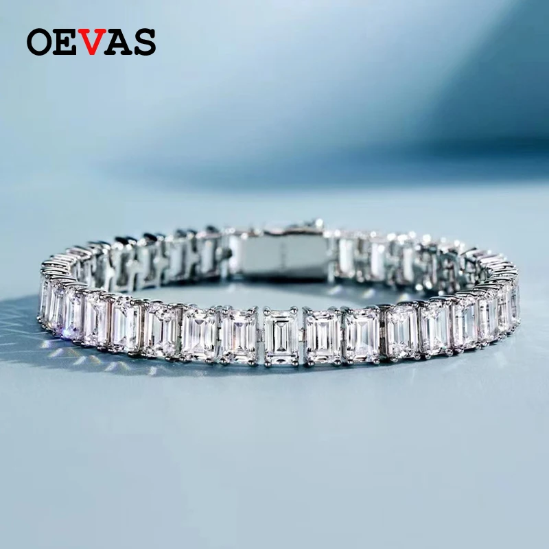 OEVAS 100% 925 Sterling Silver 4*6mm Emerald Cut High Carbon Diamond Bracelets For Women Engagement Wedding Party Fine Jewelry