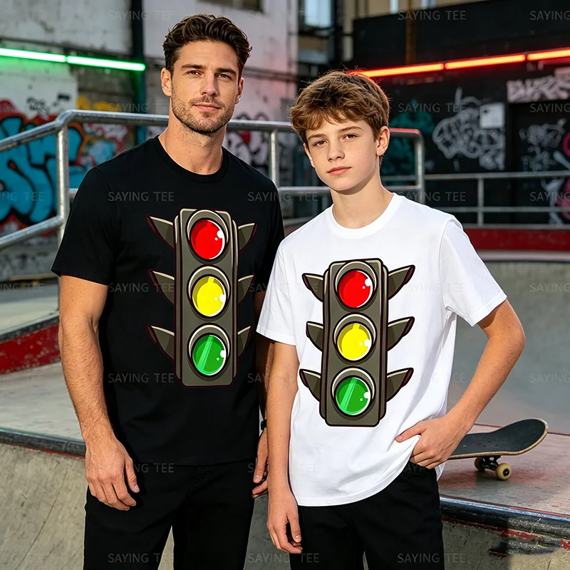 Traffic Light Halloween Costume Stop Go Green Yellow Red T-Shirt Y2k Halloween Party Cosplay Aesthetic Clothes Soft Cotton Tee