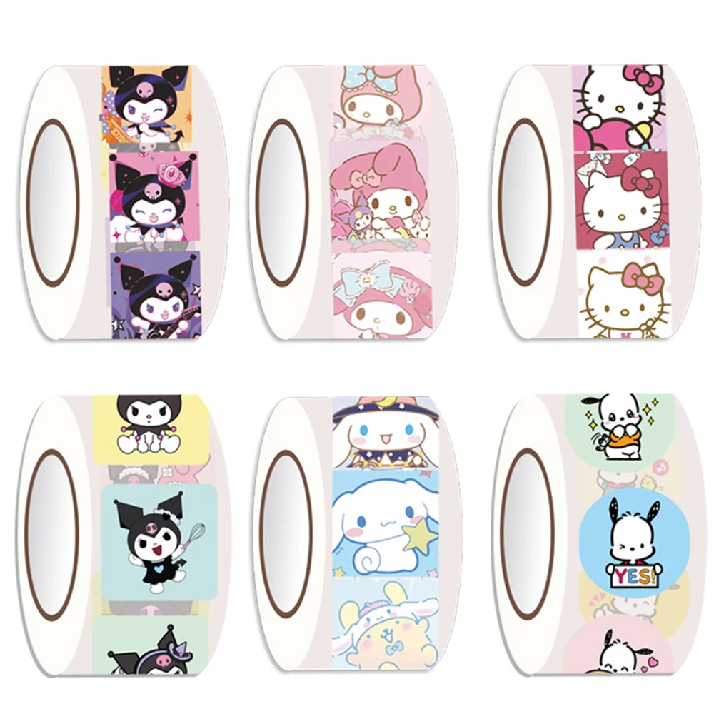 

200pcs Kawaii Sanrio Cartoon Thank You Stickers Aesthetic Hello Kitty Kuromi Anime Sealing Labels Decal Kids Reward Sticker Roll