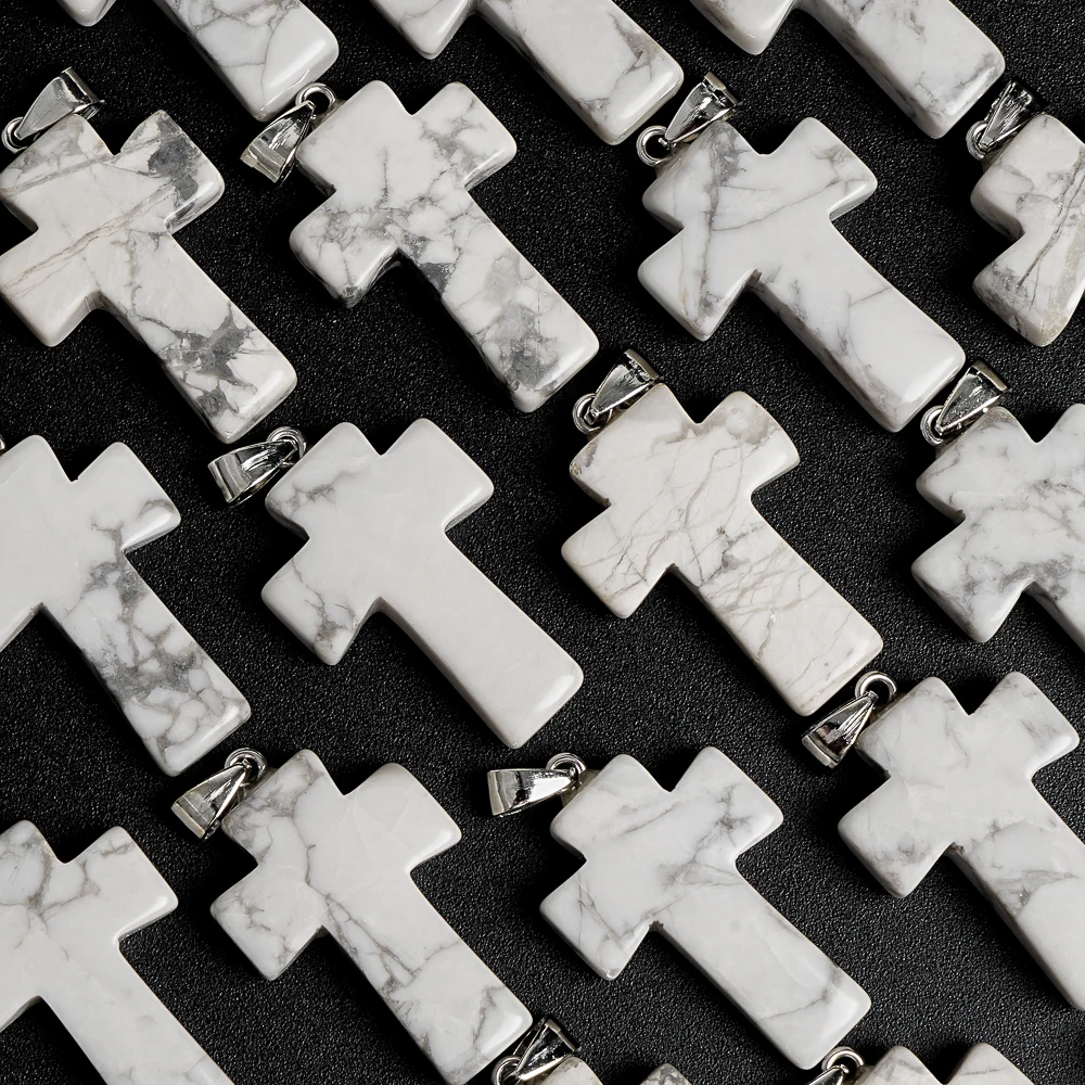 

1Pcs 31X21X7MM White Howlite Cross Charm Delicate Pendant for Necklace Jewelry DIY Bracelet Making Accessories