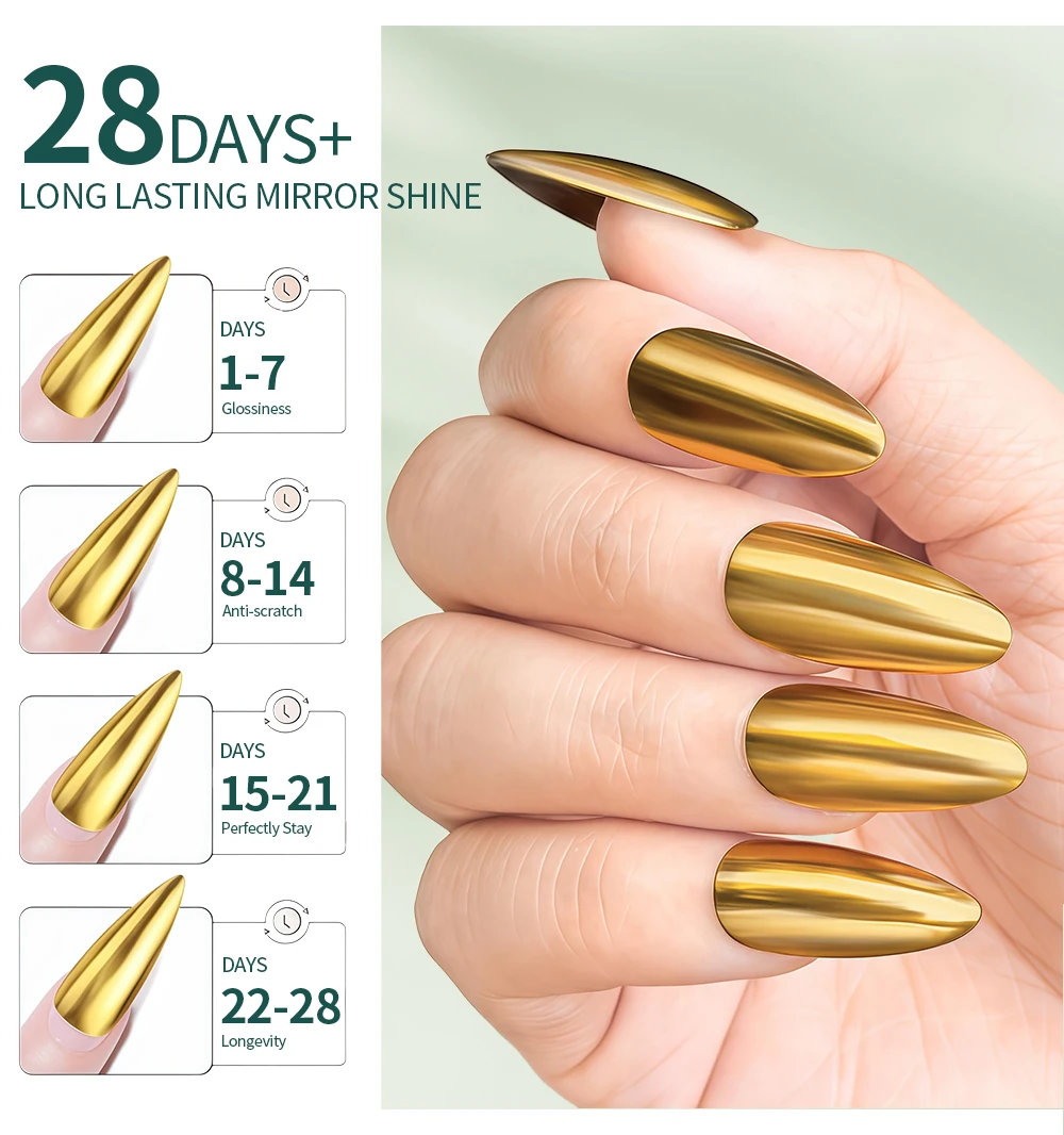 Nailpop Chrome Powder Top Coat Hochglanz Top Coat Gel Nail Sealer Langlebig Einfach zu bedienende UV-Lampe Dip DIY Salon Art Designs – Detail 5