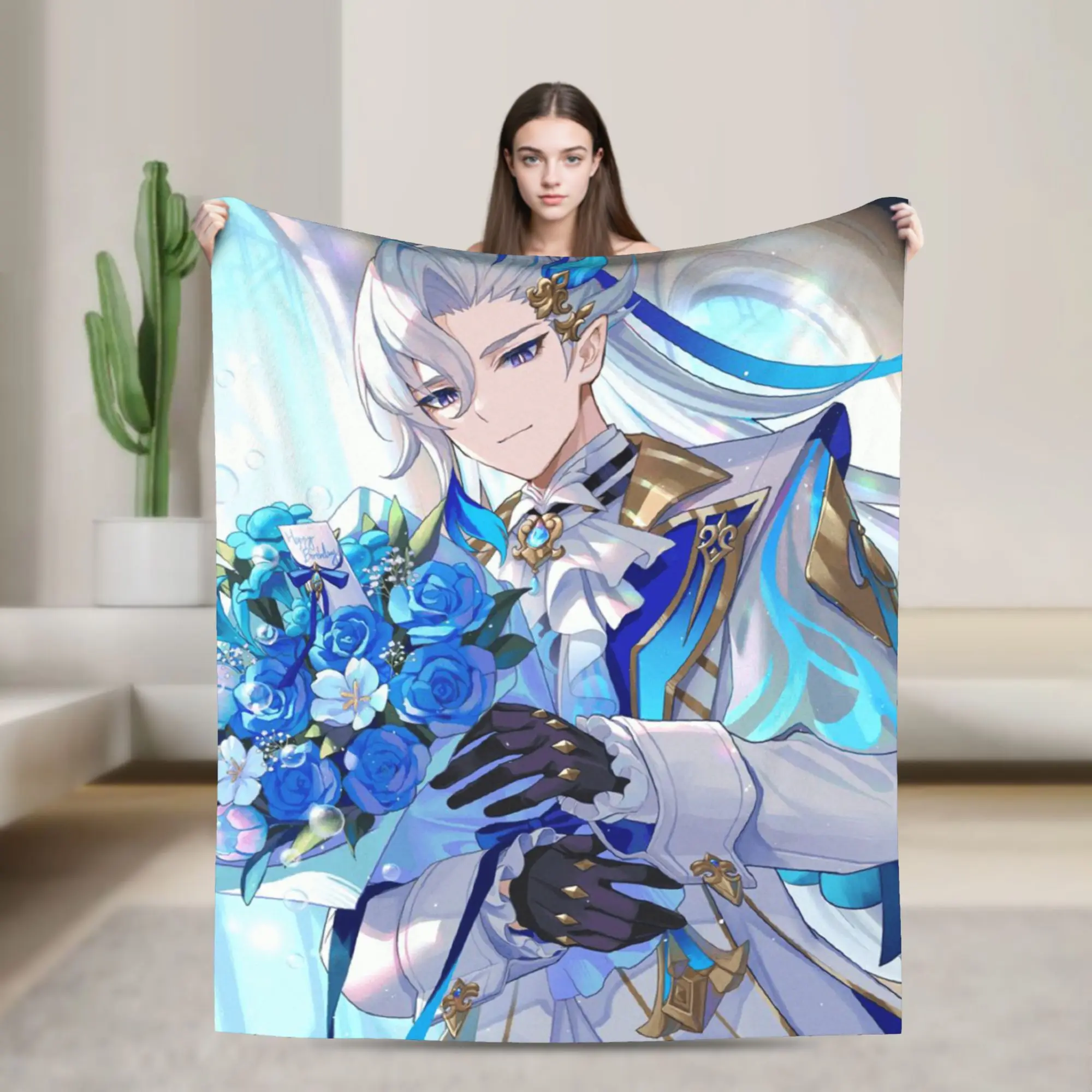 Genshin Impact Neuvillette Blankets Quality Soft  Bedding Throws Spring Boy Girl Couch Chair Comfortable Bedspread