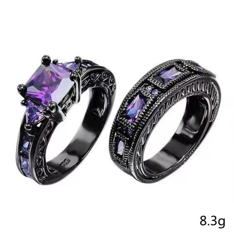 Free sale, luxury and popular retro black and purple zircon ring, accessories gifts.